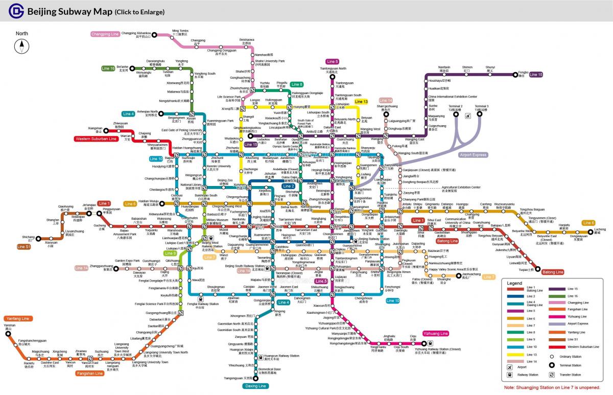 Beijing carte du métro de 2016