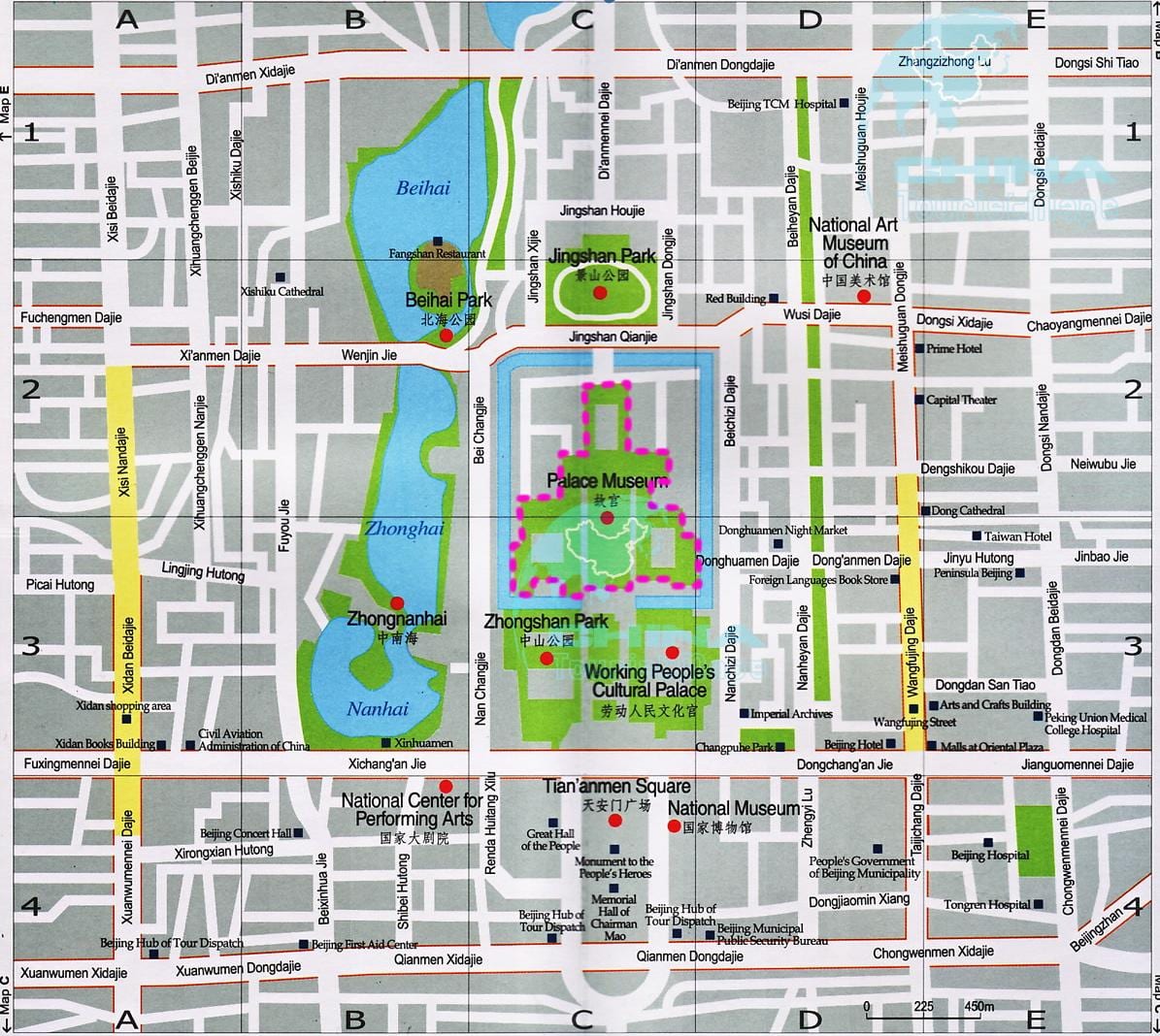 la carte de Pékin, attractions touristiques